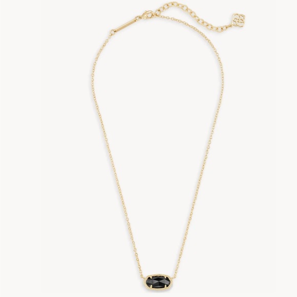NWT Kendra Scott Black Opaque Glass Elisa Gold Pendant Necklace - Picture 2 of 3
